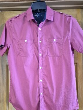 Paper Denim & Cloth Short Sleeve Button Up Cotton Spandex Shirt Medium Pink